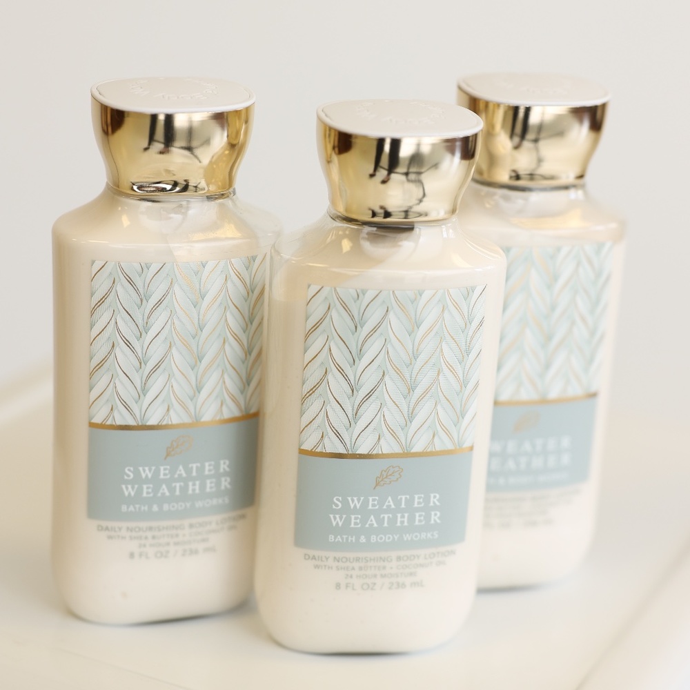 3 - New 8oz Bottles of Bath & Body Works Sweater Weather Lotion